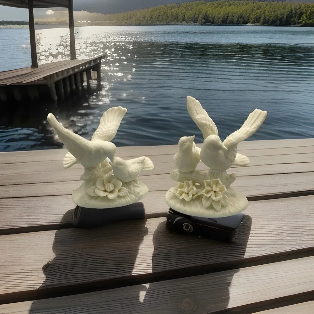 White Doves Bisque Porcelain Set Of‎ 2 Love Birds